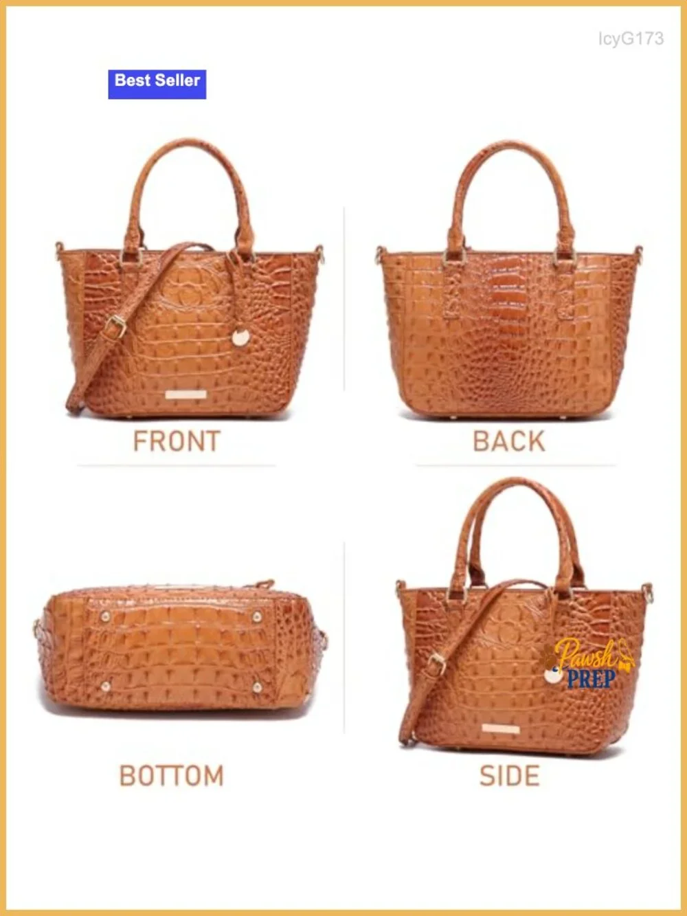 Ladies Crocodile Embossed Faux Leather Satchel Tote with Zipper Pockets